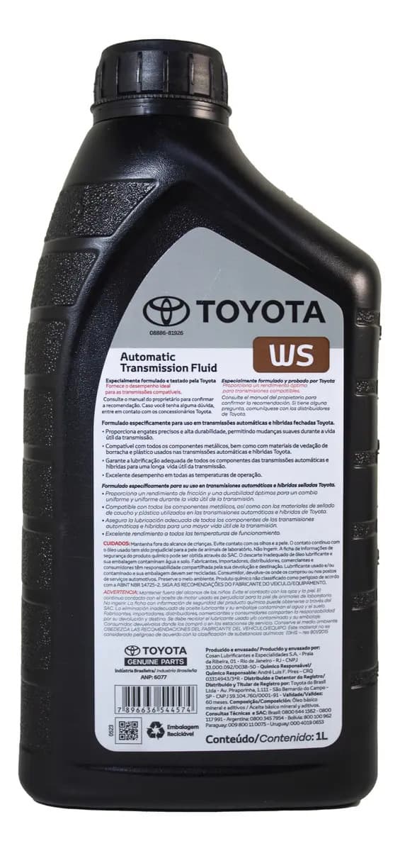 Óleo Transmissão Automática Toyota Atf Ws 1l Carro Caminhone 2