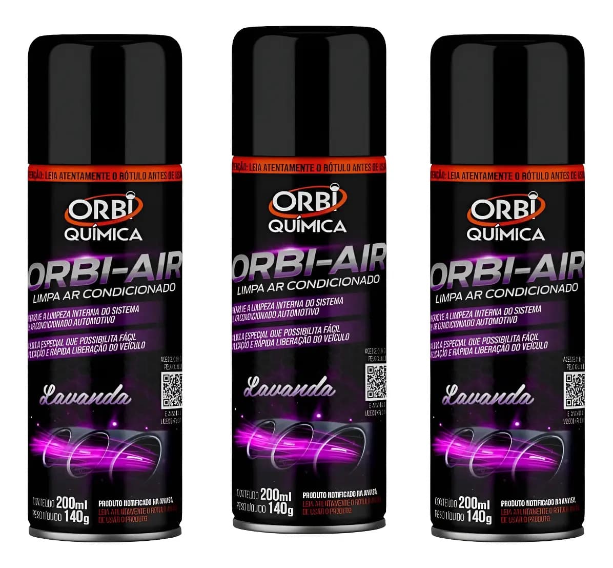 Kit 3 Limpa Ar Condicionado Automotivo Orbi Quimica Lavanda